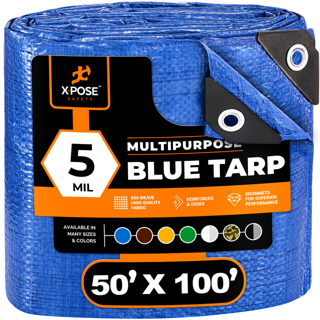 50' X 100' Multi Purpose Blue Poly Tarp Cover Tent Shelter RV Camping Tarpaulin