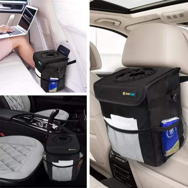 SUN CUBE Car Trash Can - Mesh Pockets, Elastic Opening - Waterproof & Leakproof gallery
