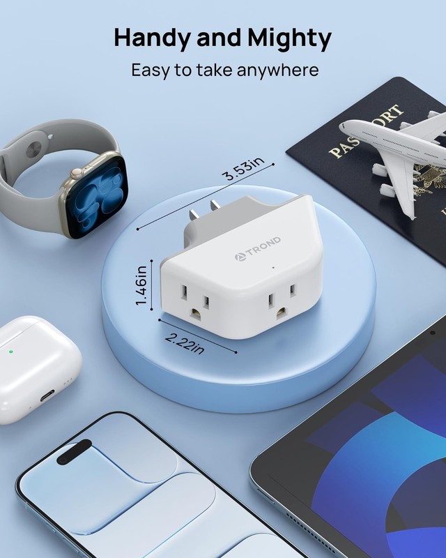 360° Rotating Outlet Extender Adapter, 3 Grounded Sockets, Multi Plug Expander f gallery