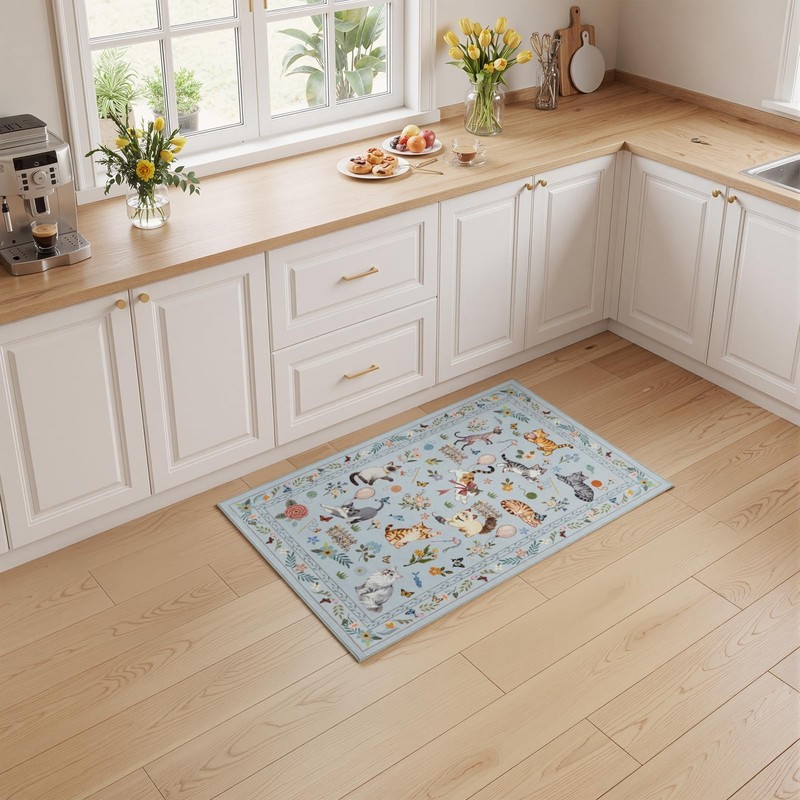 2x3 Ft Small Light Blue Grey Washable Cat Area Rug Door Mat Indoor Entryway gallery