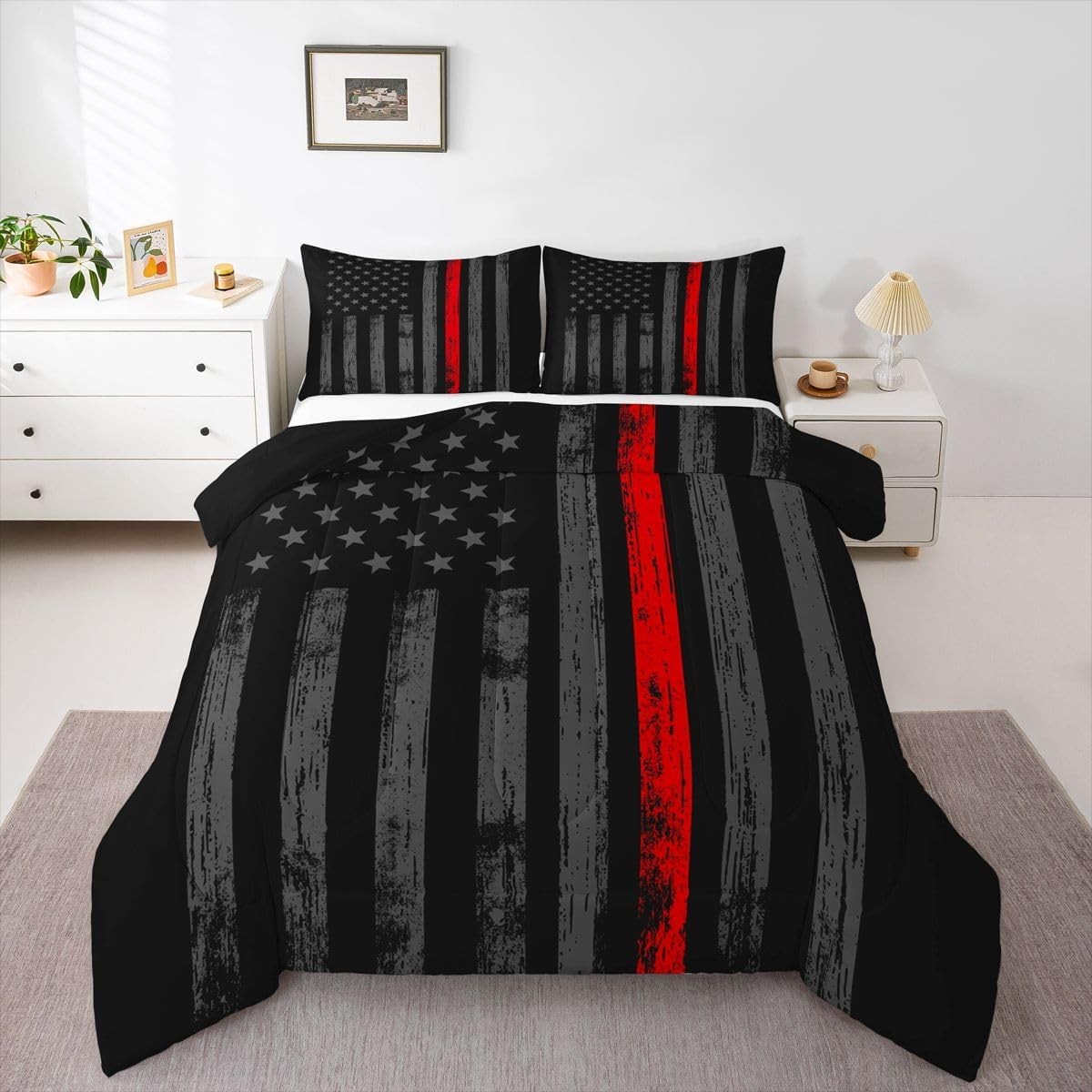 Erosebridal American Flag Comforter Set Full Black Grey Red Line Flag Bedding Se gallery