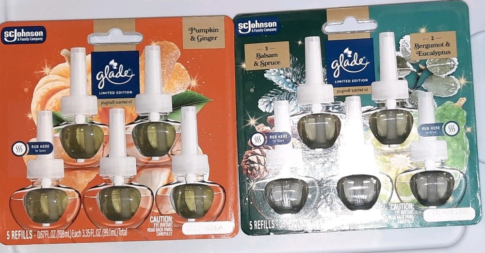 10 Glade PlugIns - Pumpkin Ginger 3 Balsam Spruce & 2 Bergamot Eucalyptus