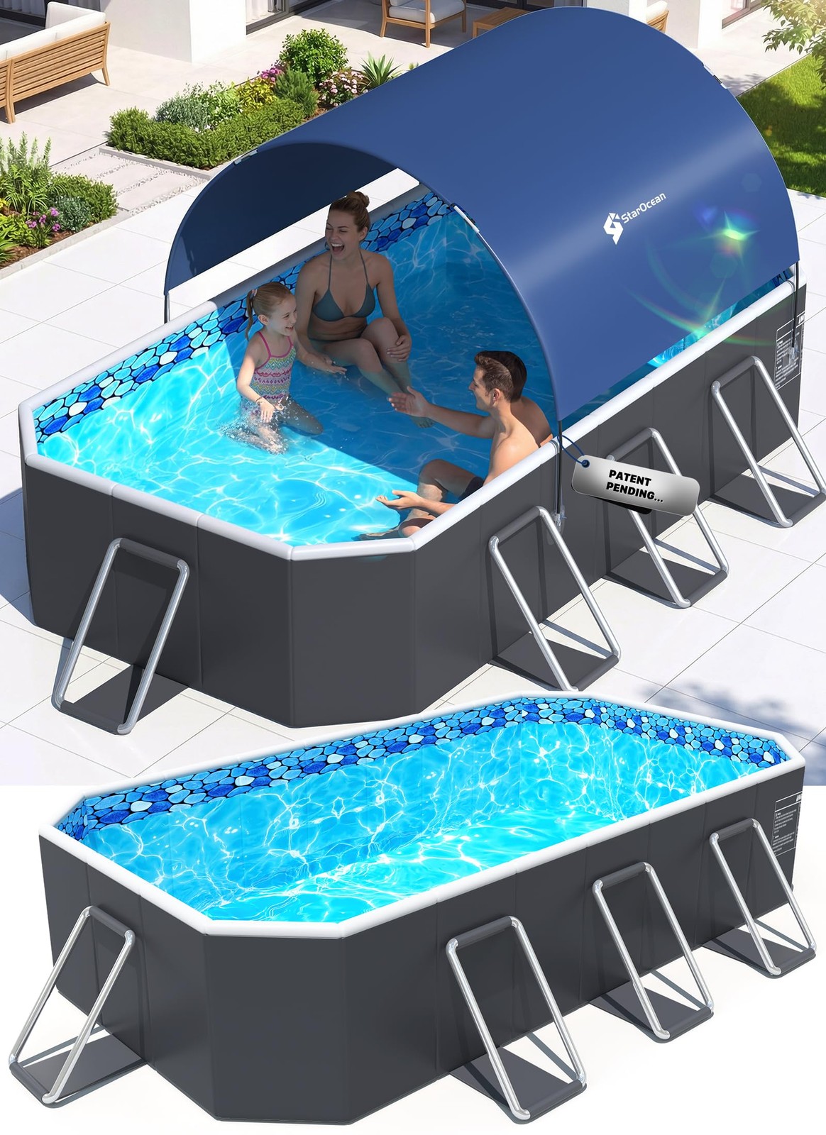 Durable Non Inflatable 90x50x20 Foldable Pool With Canopy For Adults And Kids gallery