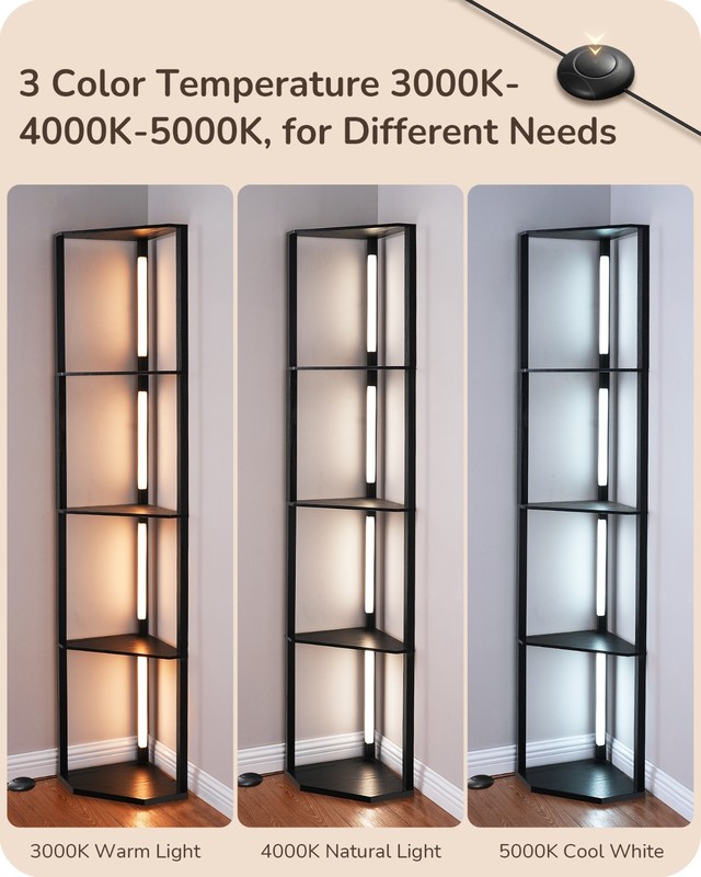 DEWENWILS 64" Corner Display Shelf with Light, Modern Corner Floor Lamp gallery