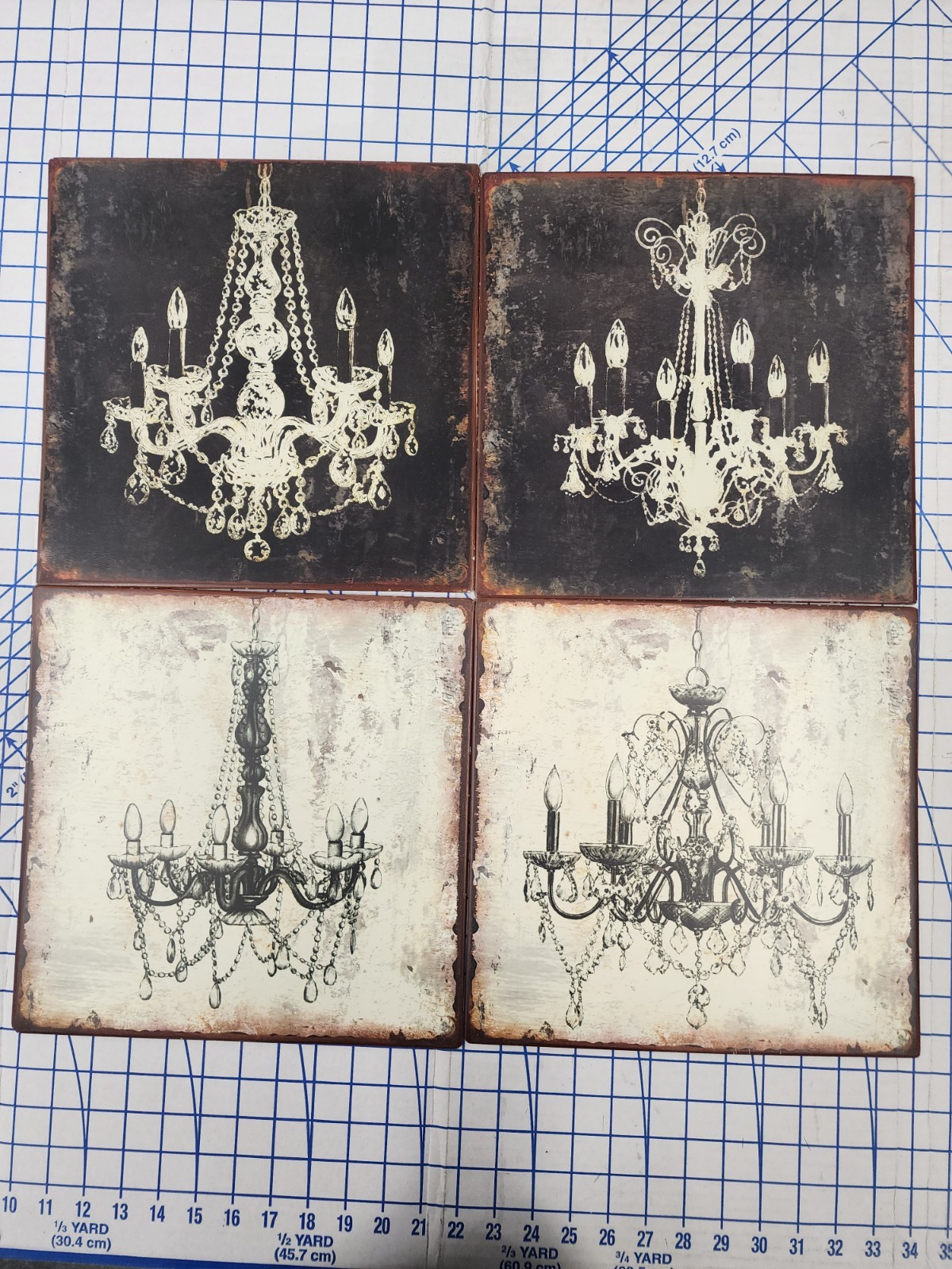 Four Creative Co-Op Distressed Black White Chandelier Metal Signs Decor 12 X 12 gallery
