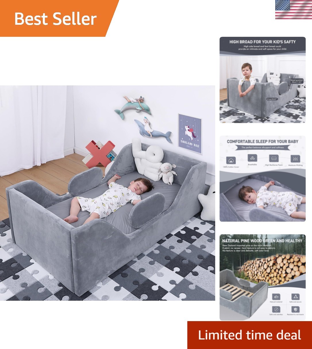 Toddler Bed, Child Bed for Kids with Extra Safty Broad, Standard Crib Size To... gallery