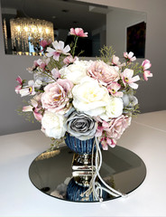 Artificial flowers composition with vase for home decoration