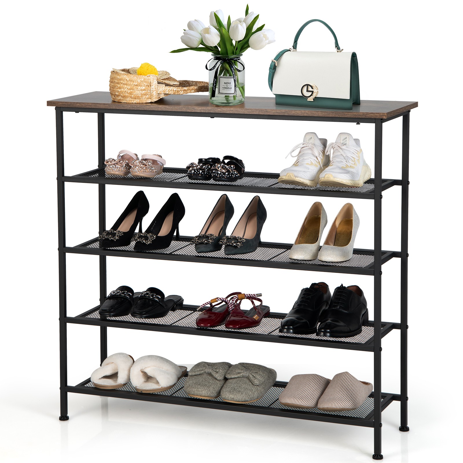 Shoe Rack 5-Tier Shoe Storage Organizer W/4 Metal Mesh Shelves for 16-20 Pairs gallery