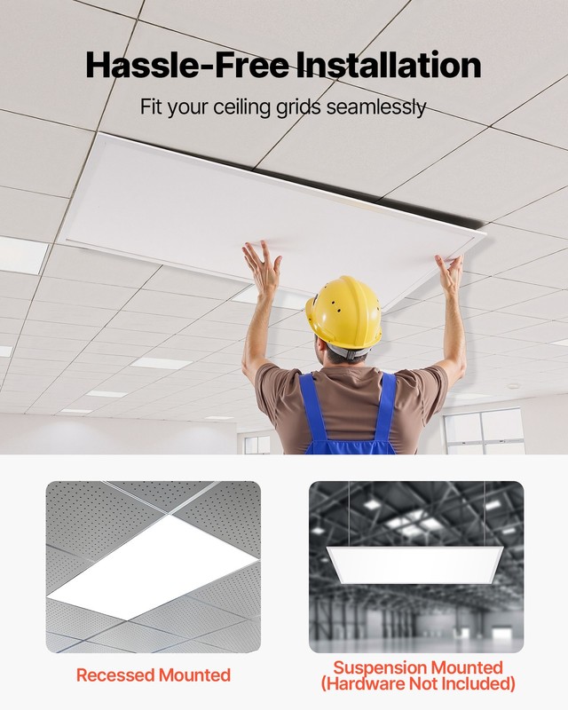 VEVOR 2x4 FT LED Flat Panel Light 7800LM 50W Ceiling Fixture 4000K/5000K/6000K gallery