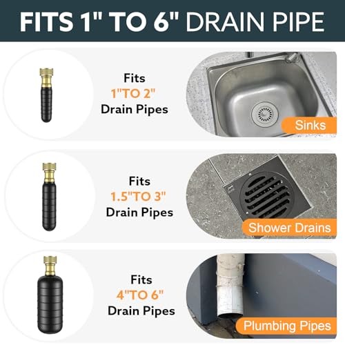 3-Pack Drain Bladder Kit, Water-Powered Rubber Drain Cleaning Bladder, Fits 1 gallery
