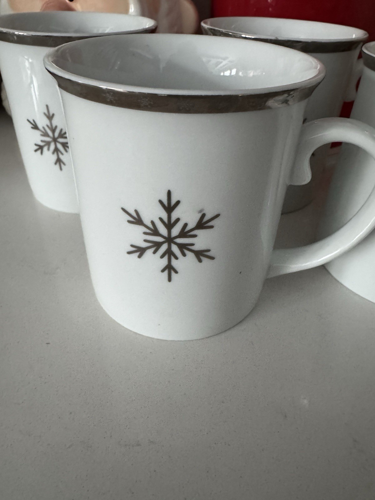 4) Target Arctic Solstice TRADITIONAL HOLIDAY Snowflake Coffee Mugs Silver Band gallery