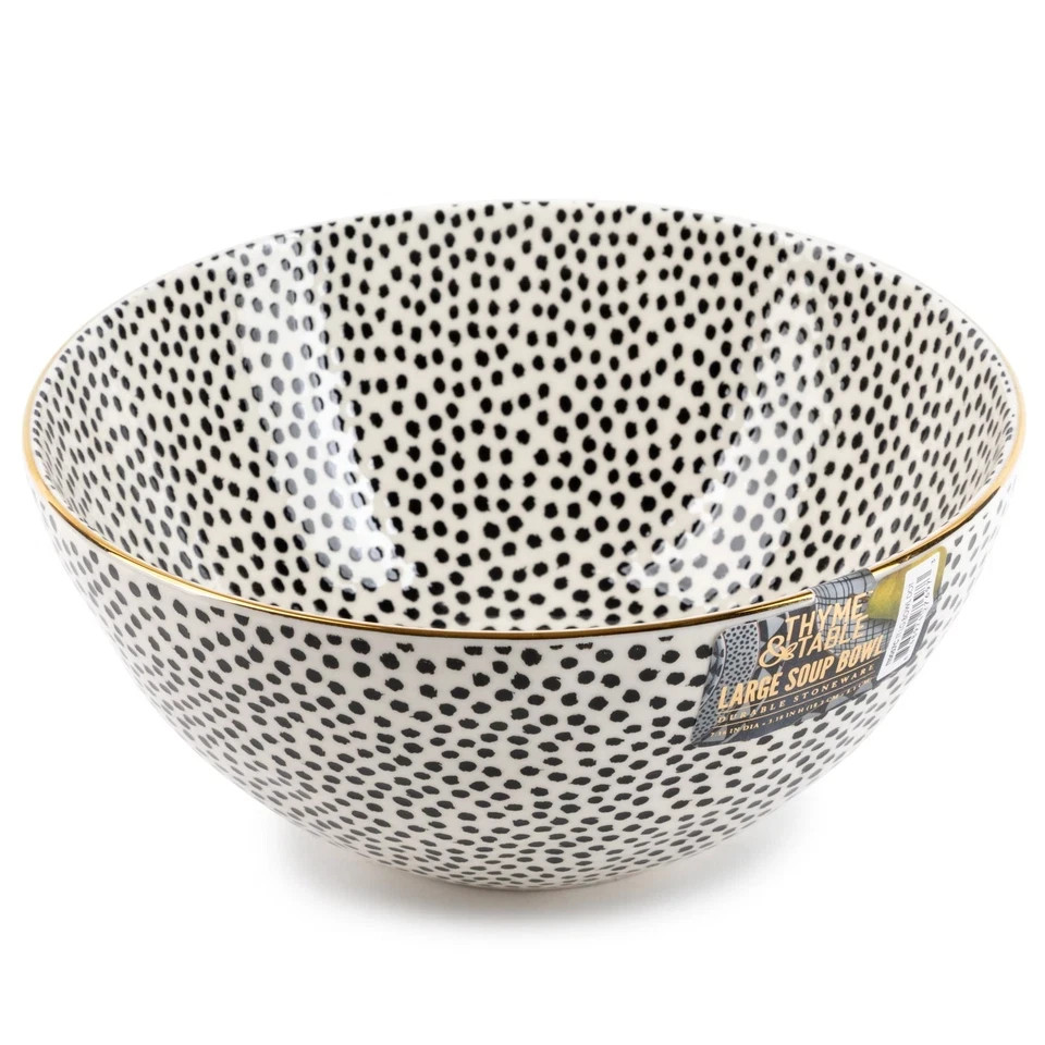 Thyme & Table Dot Large Ceramic Bowl Black and White gallery