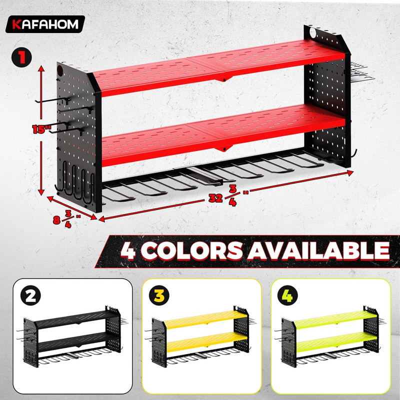 Power Tool Organizer, Large 8 Drill Holder Wall Mount with 2 Side Pegboards, Hea gallery