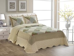 Fancy Linen Over Sized Quilted Coverlet Bedspread Set New (Full/Queen, Beige …