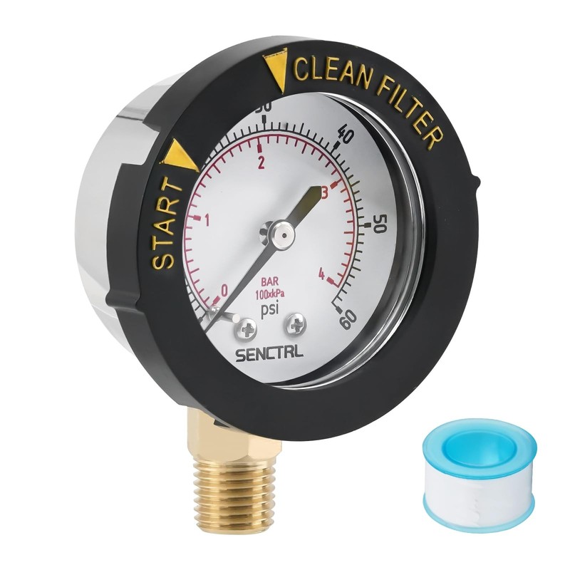 SENCTRL 0-60 Psi Pool Filter Pressure Gauge, 2 inches Dial, 1/4 Lower Mount gallery