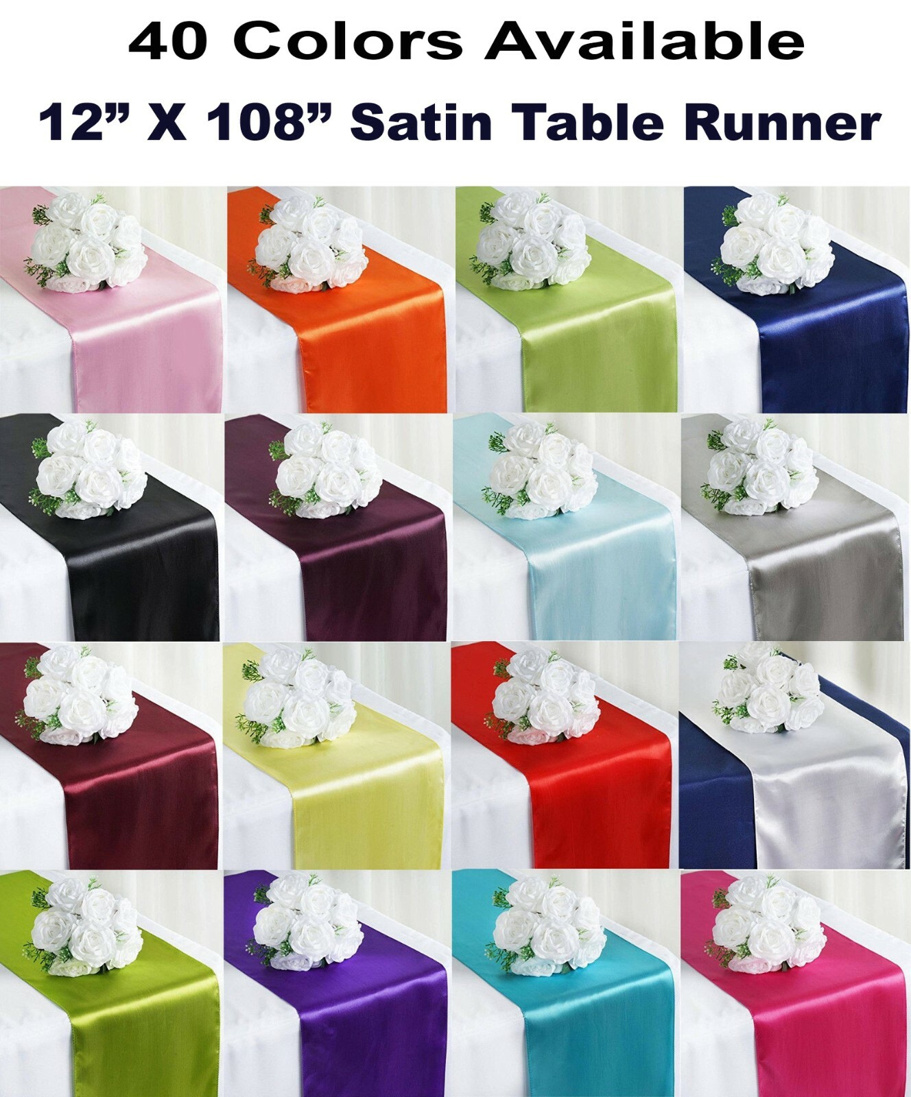 10/15/20/25 Satin Table Runners (12x108 inch) Chair Swag Wedding Party-Free Ship gallery