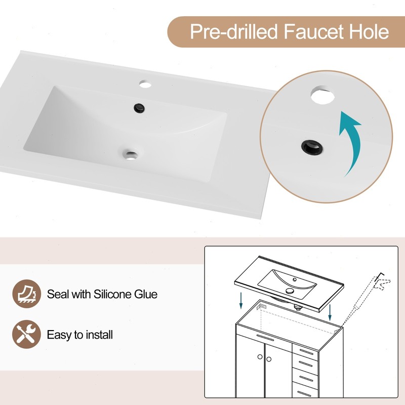 30" Single Sink Vanity Top Undermount Bathroom Sink gallery