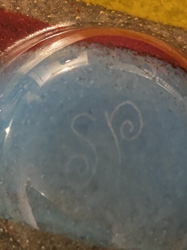Signed SP Glass with Bubbles 3Tea Lights-/Herbs Or More Signed 10x4.25 gallery