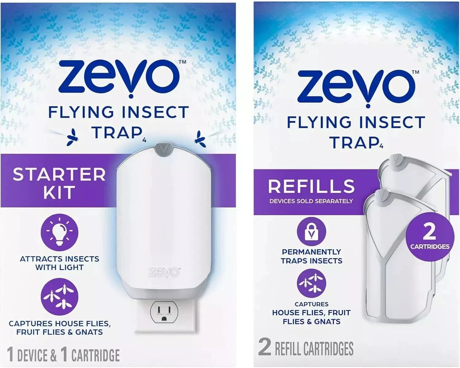 Zevo Flying Insect Trap (1 Plug-in Base + 3 Cartridges) Featuring Blue UV Light gallery
