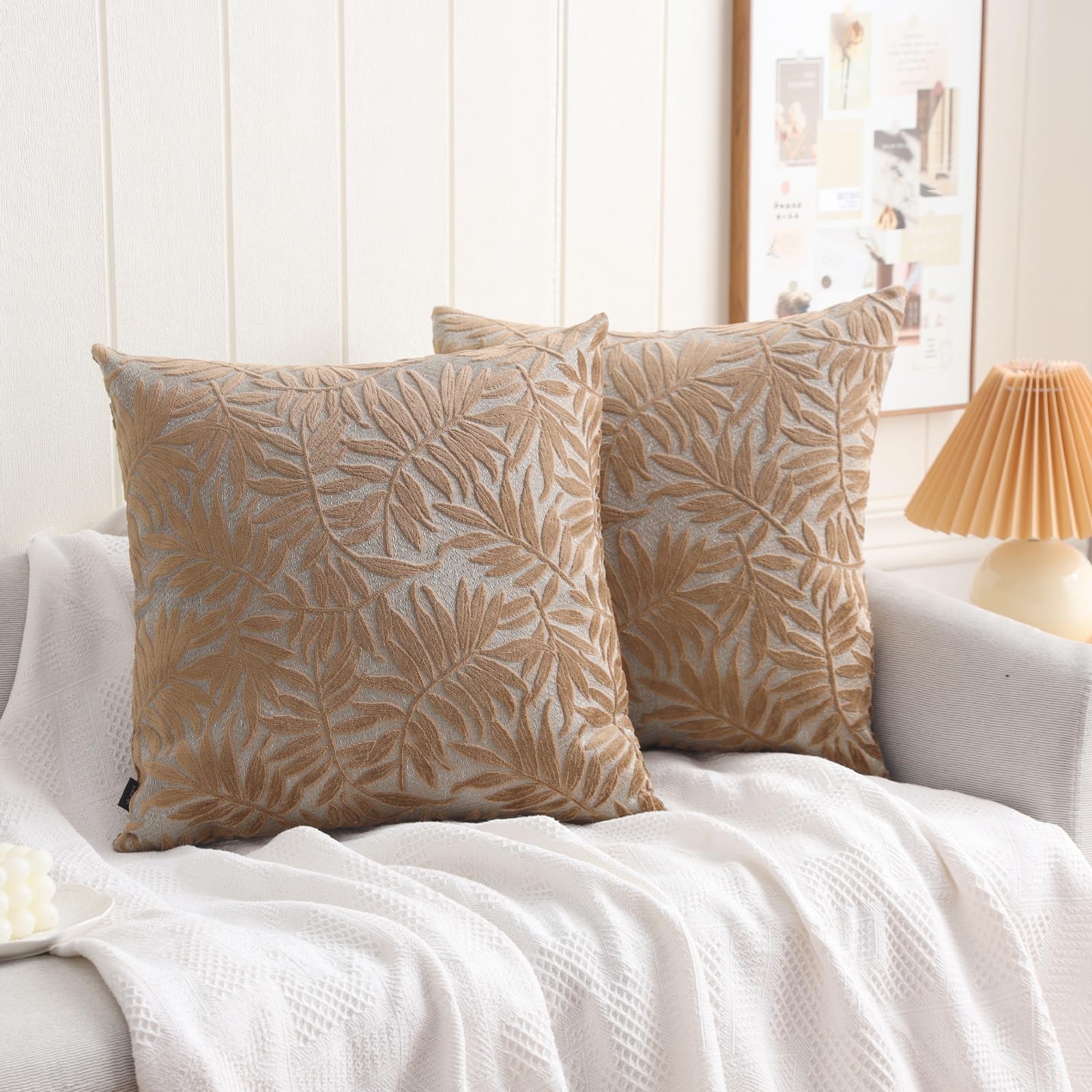 Leaf Cut Velvet Throw Pillow Covers Pack of 2, 18x18 Inch Accent Cushion Cove... gallery