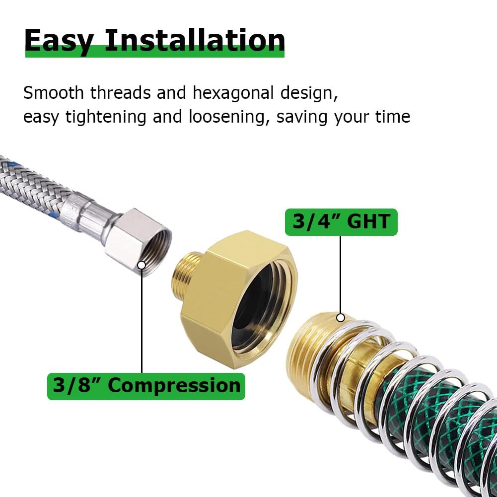 Hooshing 2PCS 3/4 GHT Female to 3/8 Compression Male Thread Reducer Faucet Ad... gallery