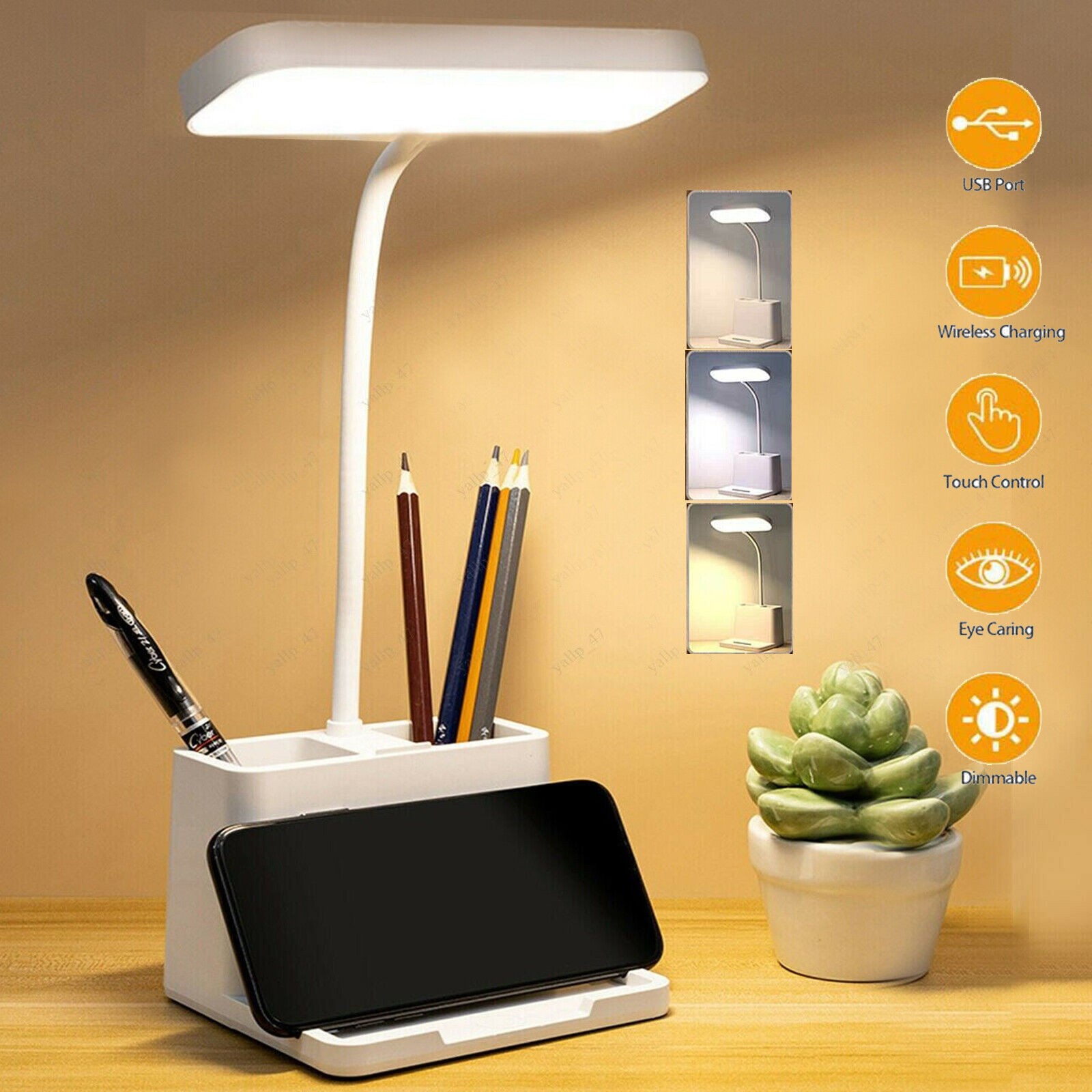 LED Desk Light Dimmable Touch Sensor Table Bedside Reading Lamp USB Rechargeable gallery