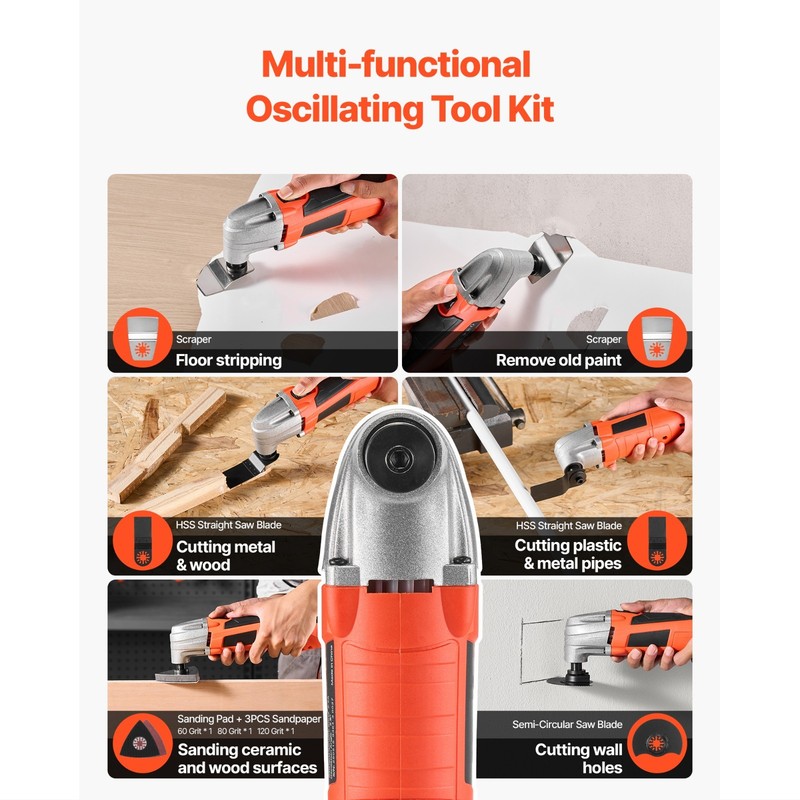 Oscillating Multi-Tool Kit, 2.2Amp Corded Electric Tool with 22,000 OPM Speed gallery