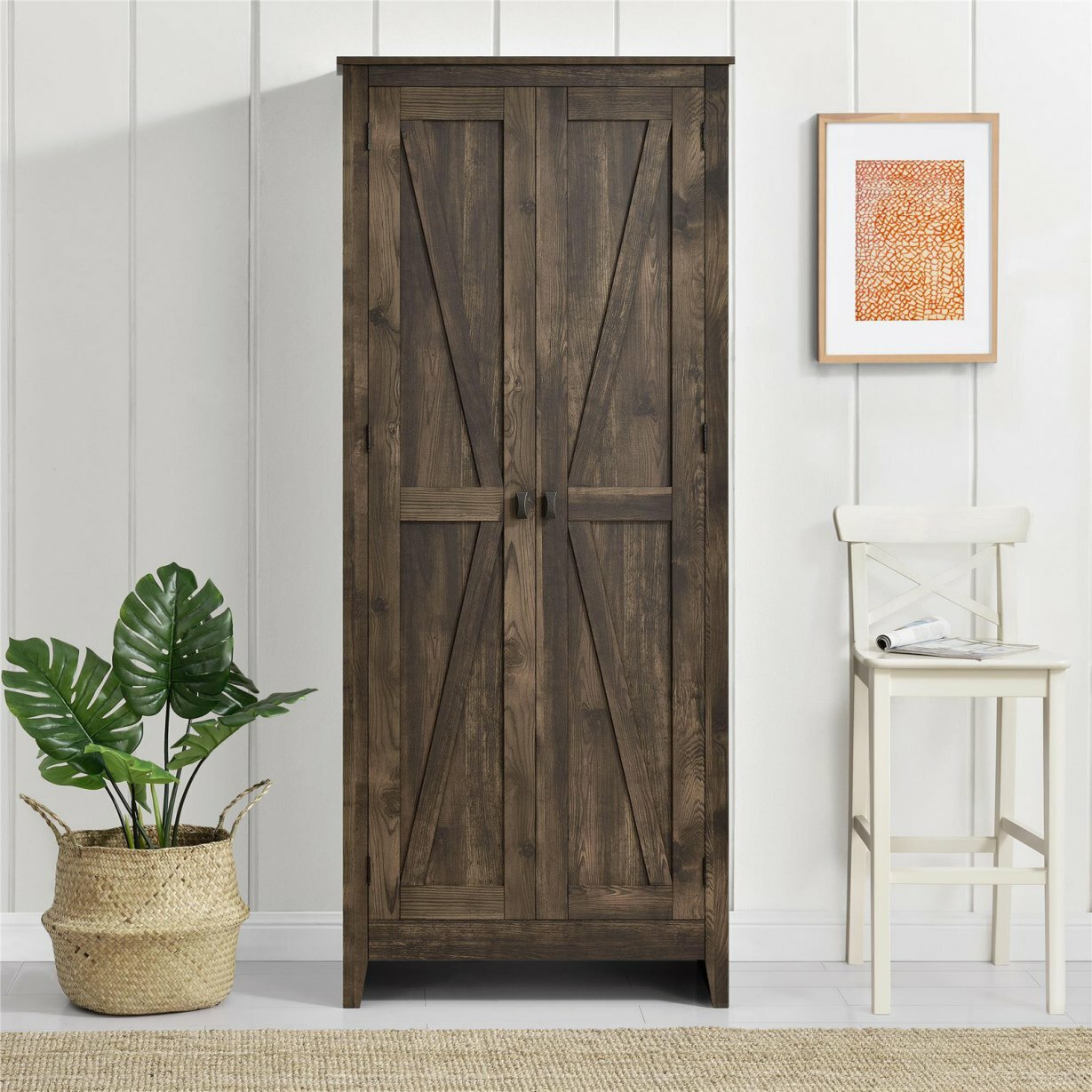Rustic Brown Storage Cabinet Shelving Pantry Laundry Organizer Utility Closet gallery