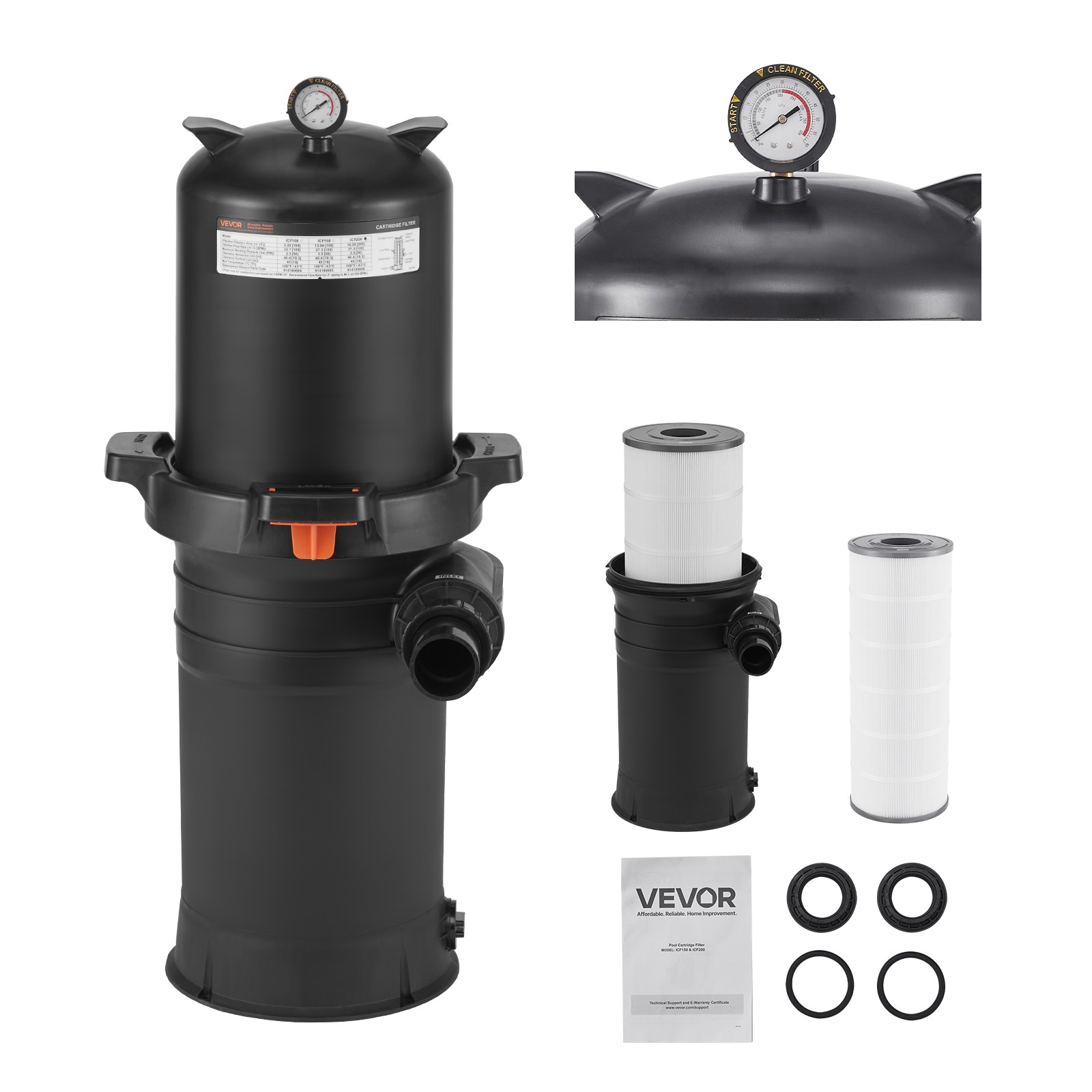 VEVOR 200 sq.ft² Cartridge Pool Filter Valve 9000 GPH Swimming Filtration System gallery