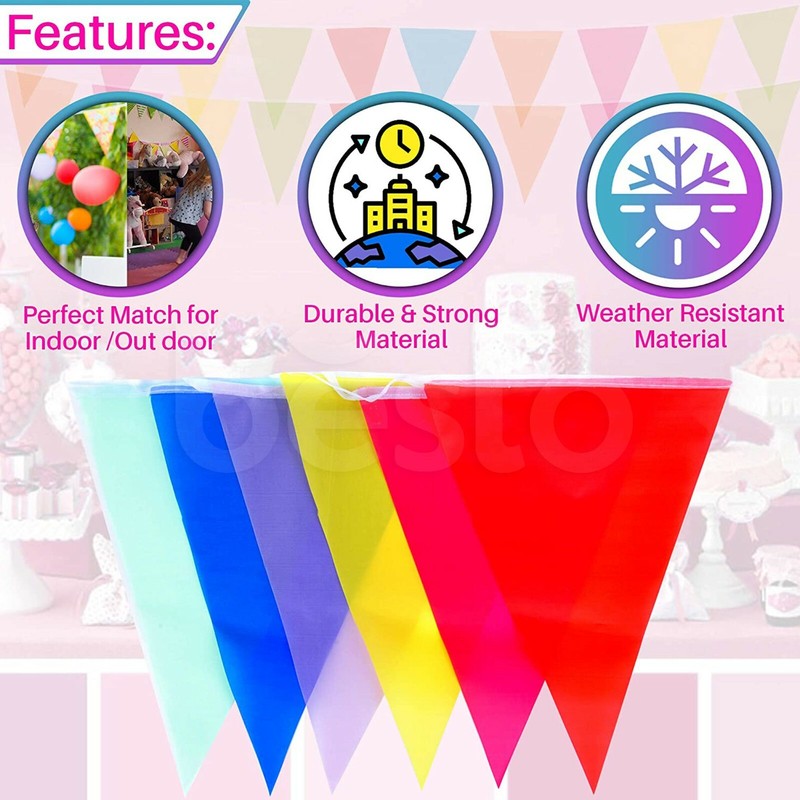 20x Bunting Flags Multi Coloured PVC Banner For Party Indoor Outdoor 10m/33feet gallery