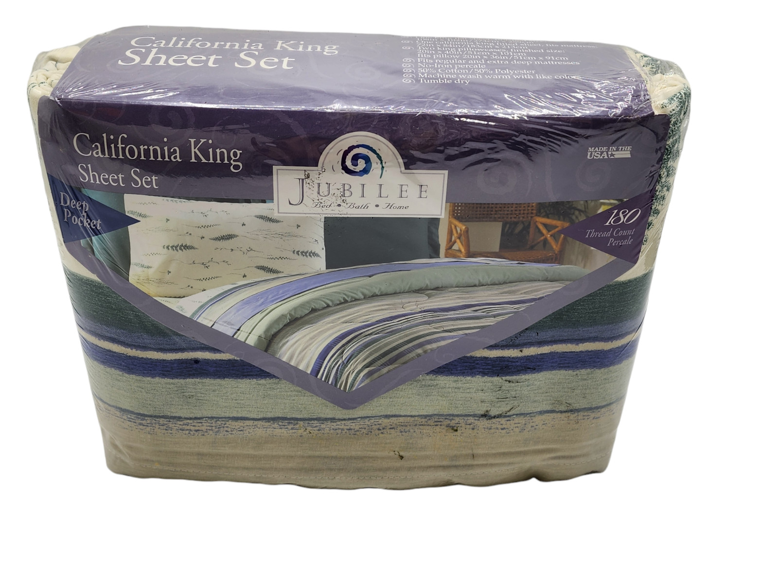 New JUBILEE Percale California King Sheet Set Deep Pocket 180 TC STRIPES HORIZON gallery