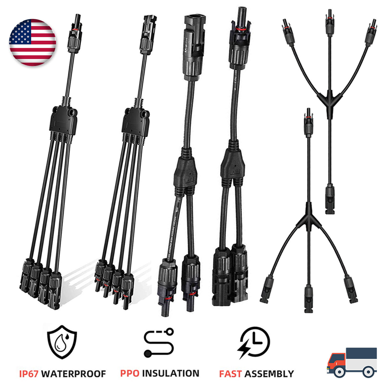 Solar Connectors Y Branch Parallel Adapter Cable Wire Plug Kit for Solar Panel gallery