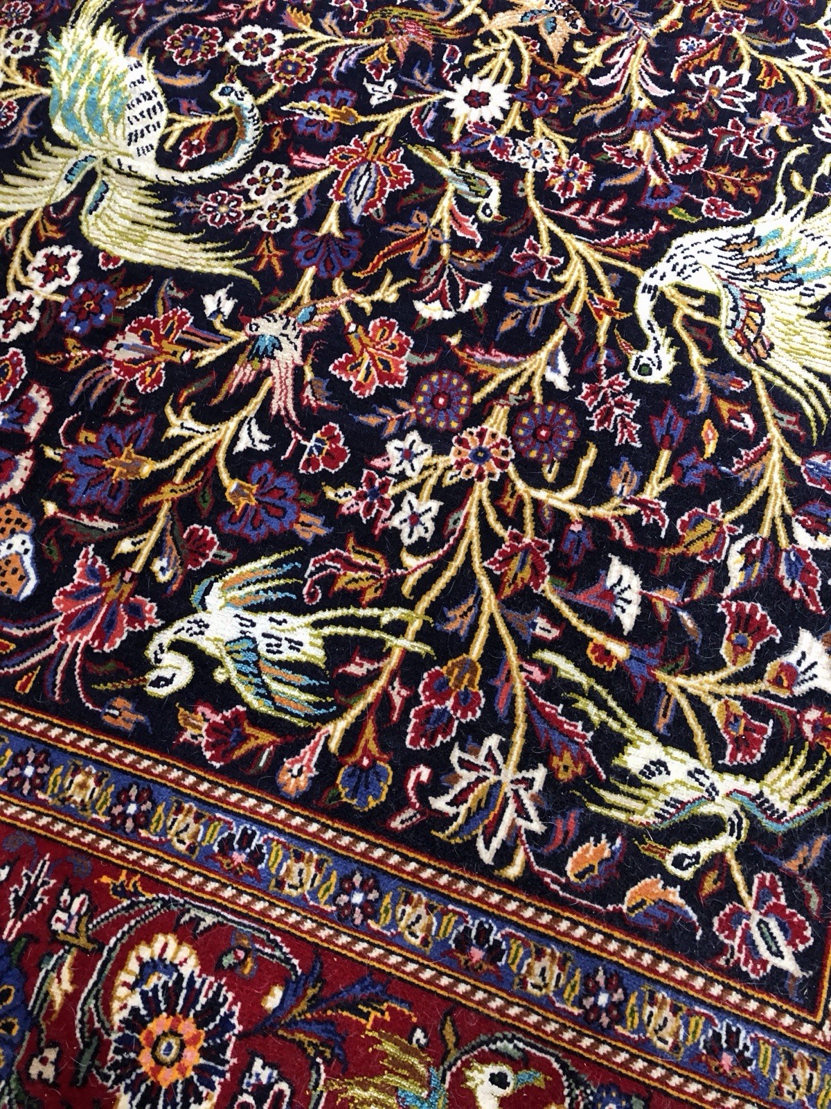 Rug Floral & Birds Pattern, Red Border Navy Field Multicolor gallery