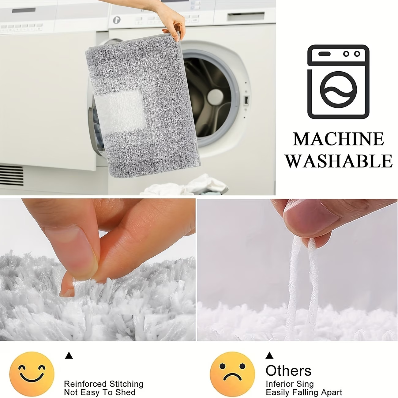 3Pc Plush Bathroom Rug Set Non-Slip Shaggy Absorbent Bath Mat Contour Toilet Rug gallery