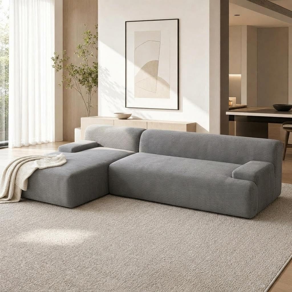 Modular Sectional Sofa with Chaise, L-Shaped Corduroy Sofa Couch Bed Living Room gallery
