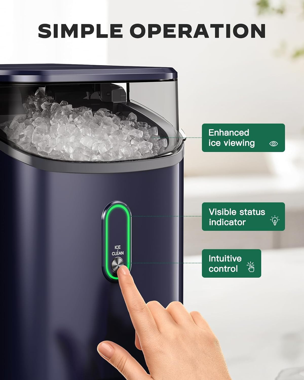 Countertop Nugget Ice Maker, Self-Cleaning, 33Lbs/24H, Blue for Home & Office gallery