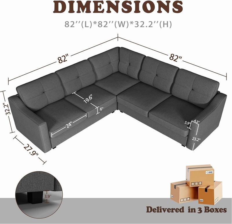 Convertible Sectional Sofa, 5-Seat Sofas L Shaped Couch for Living Room gallery