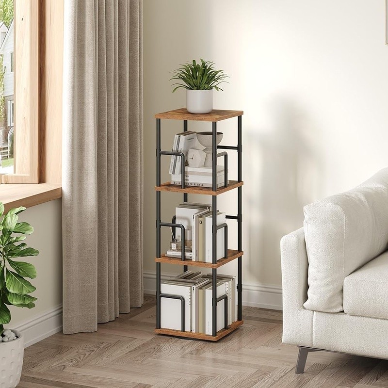 Rotating Bookshelf Space Saving Corner Display Storage Home Office Organizer New gallery