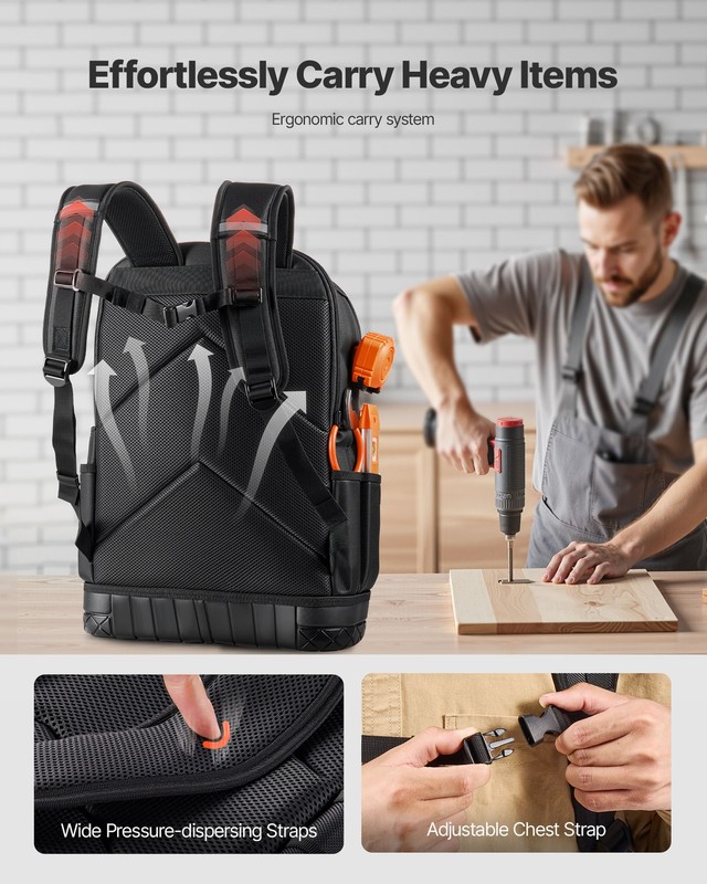 VEVOR Tool Backpack 65 Pockets Tear-resistant Jobsite Backpack for Electrician gallery