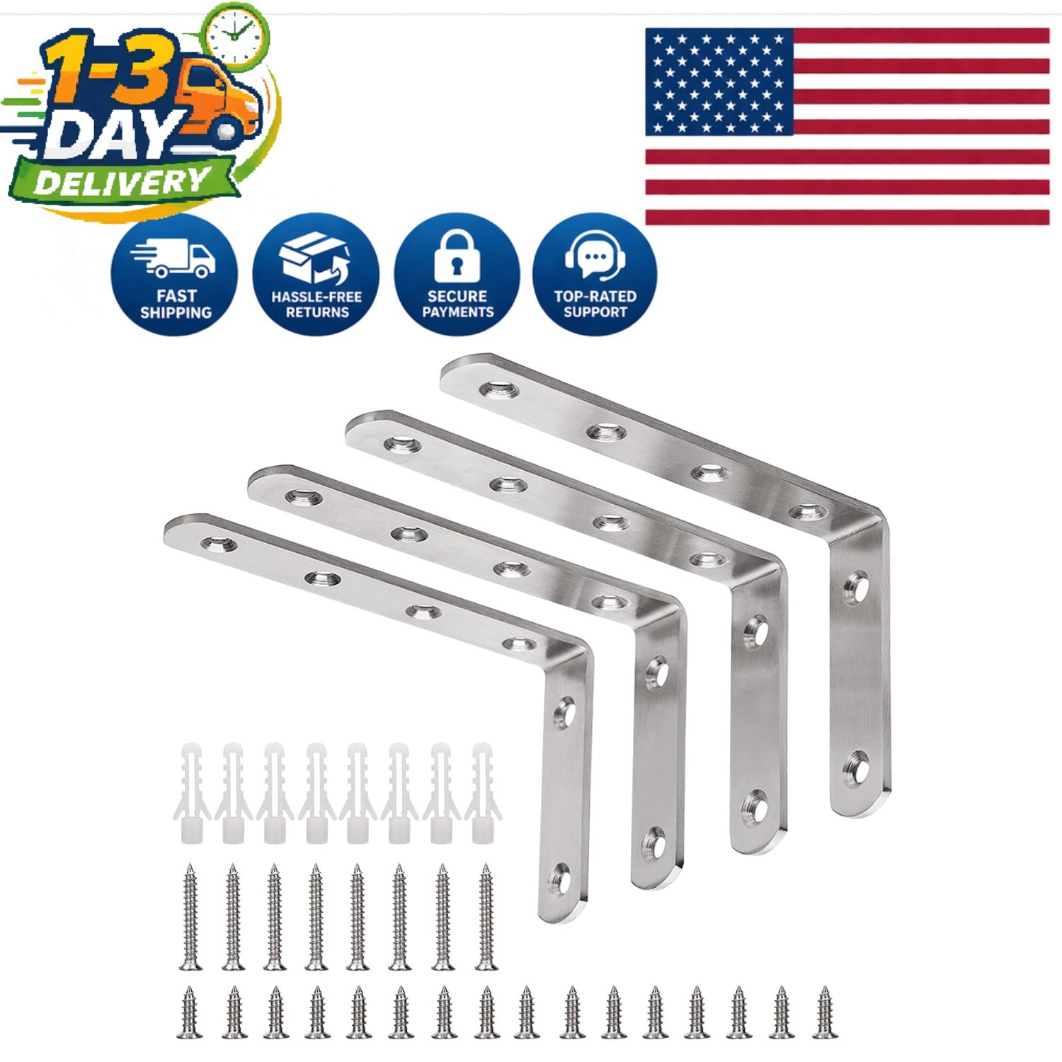 Durable 5x3" Stainless Steel L Brackets - 35lb Max Load, Easy Installation Pack gallery
