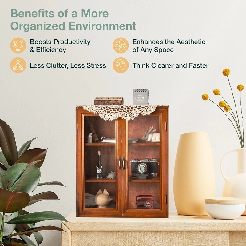 Stylish Rustic Display Cabinet - 3-Level Shelves & Metal Handle Storage Solution gallery