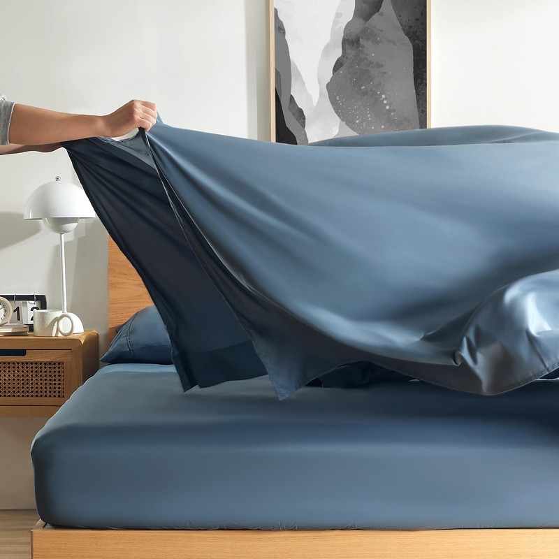 4 Pieces Bed Sheets and Pillowcase Sets, Deep Pocket with Fitted Sheet, Flat ... gallery