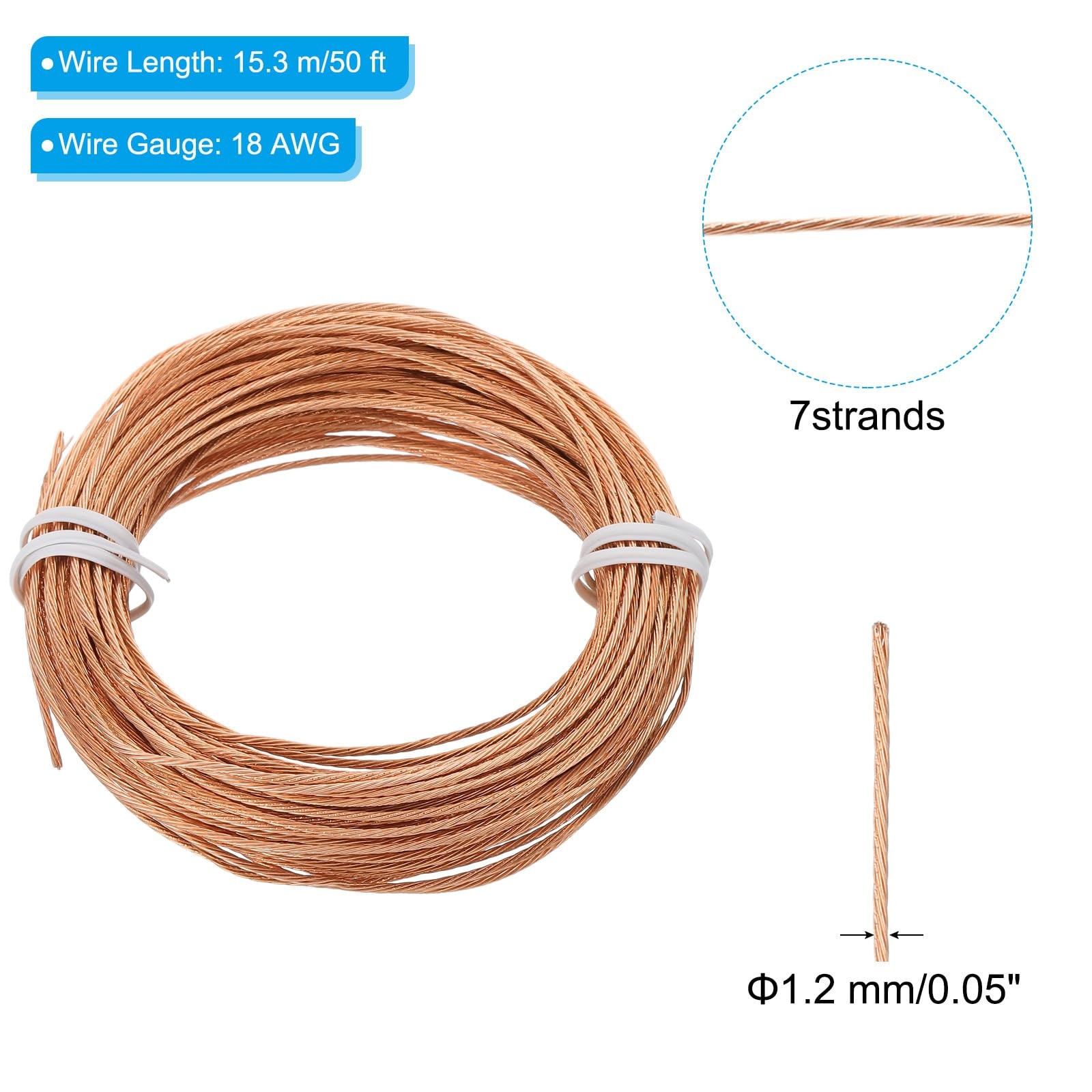 PATIKIL Bare Copper Ground Wire, 18 Gauge 50 Feet Solid Braided 50 ft, Bronze gallery