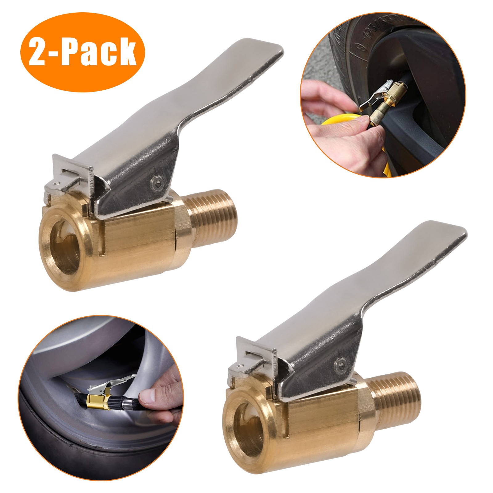 2X Tire Air Chuck with Clip Adapter, Brass Locking Tire Inflator Nozzle Adapter gallery