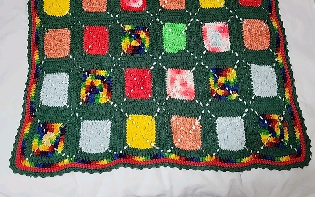 Crocheted Afghan, Handmade Granny Square, Primary Color Green, 36 X 52 gallery