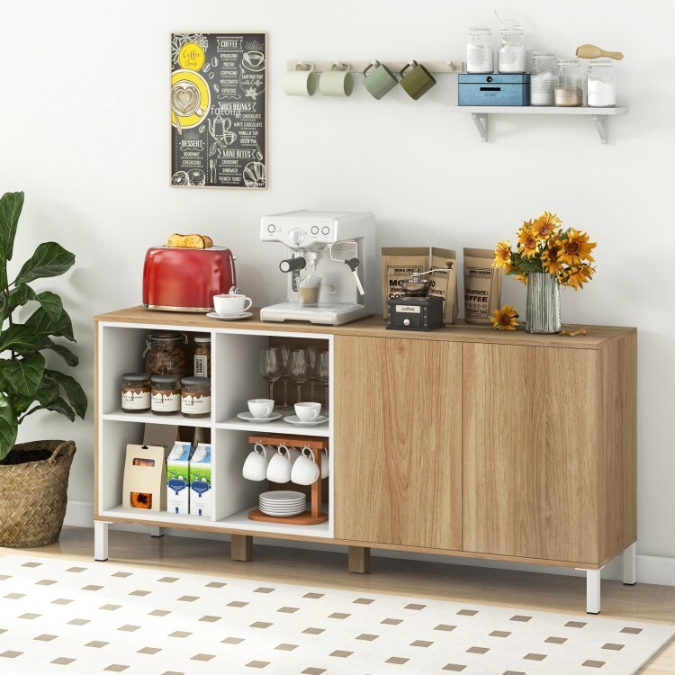 63" Sideboard Buffet Storage Kitchen Cabinet w/5 Level Adjustable Open Shelves gallery