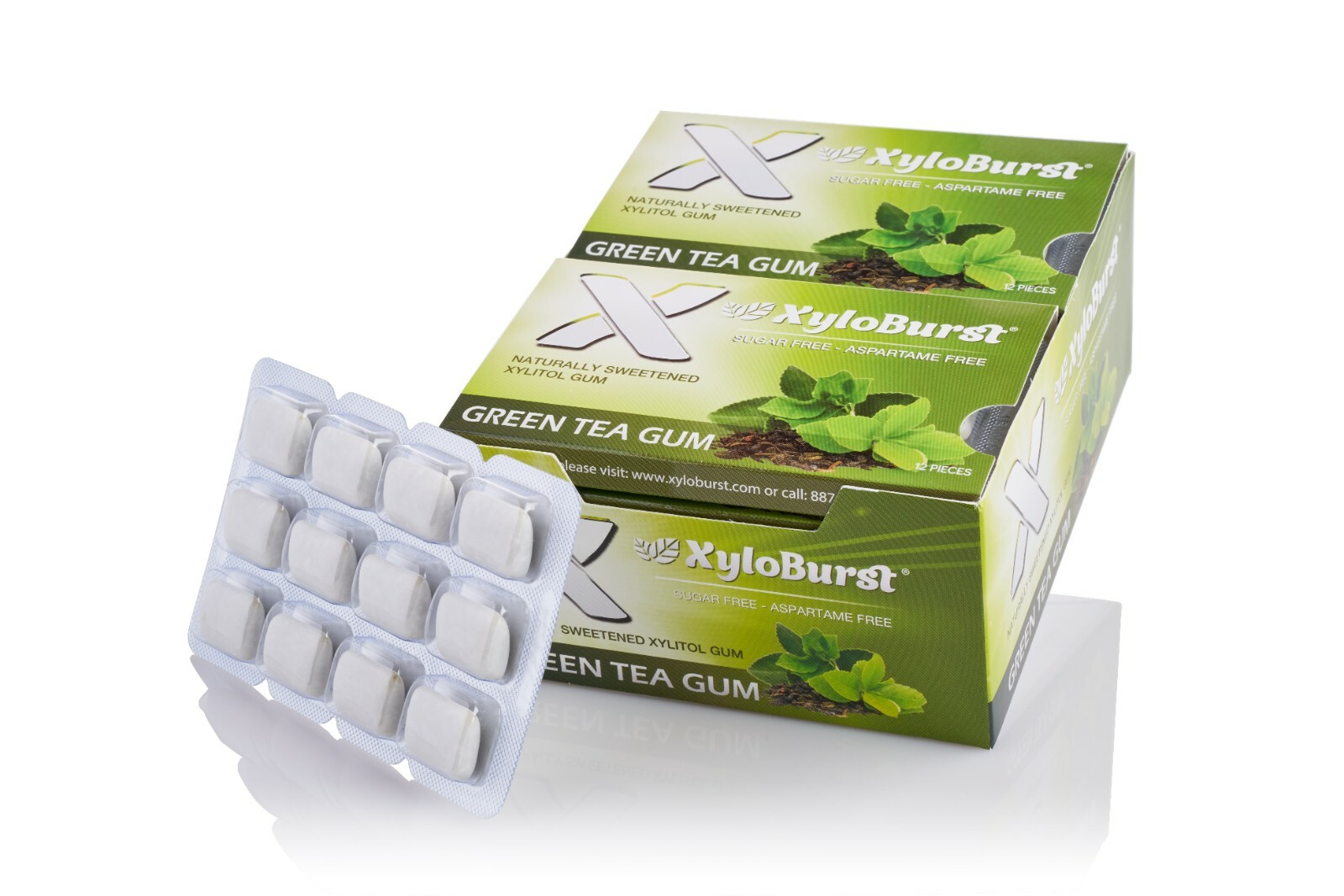 Xyloburst Xylitol All Natural Aspartame Free Gum Green Tea Blister Pack 12 Cards gallery