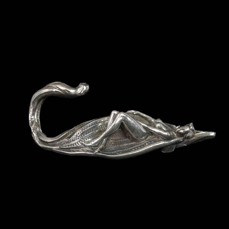 Fairy Wall Hook – Heavy Nickel Silver Art Nouveau Hanger–Fantasy Home Decor gallery