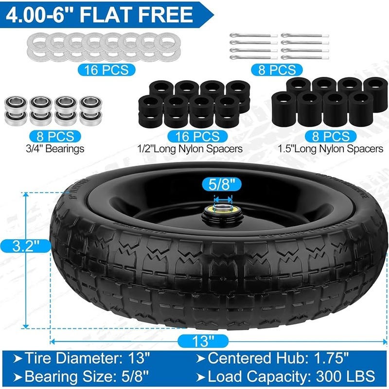 Solid Flat Free Replacement Tires Heavy Duty Wheels Garden Cart Wheelbarrow New gallery