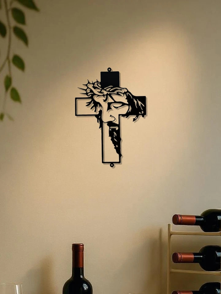 Metal Minimalist Cross-Shaped Wall Decoration For Indoor Outdoor Black gallery